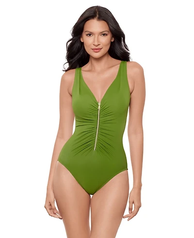 Miraclesuit Women's Razzle Dazzle Tummy-Control Zip-Front One-Piece Swimsuit