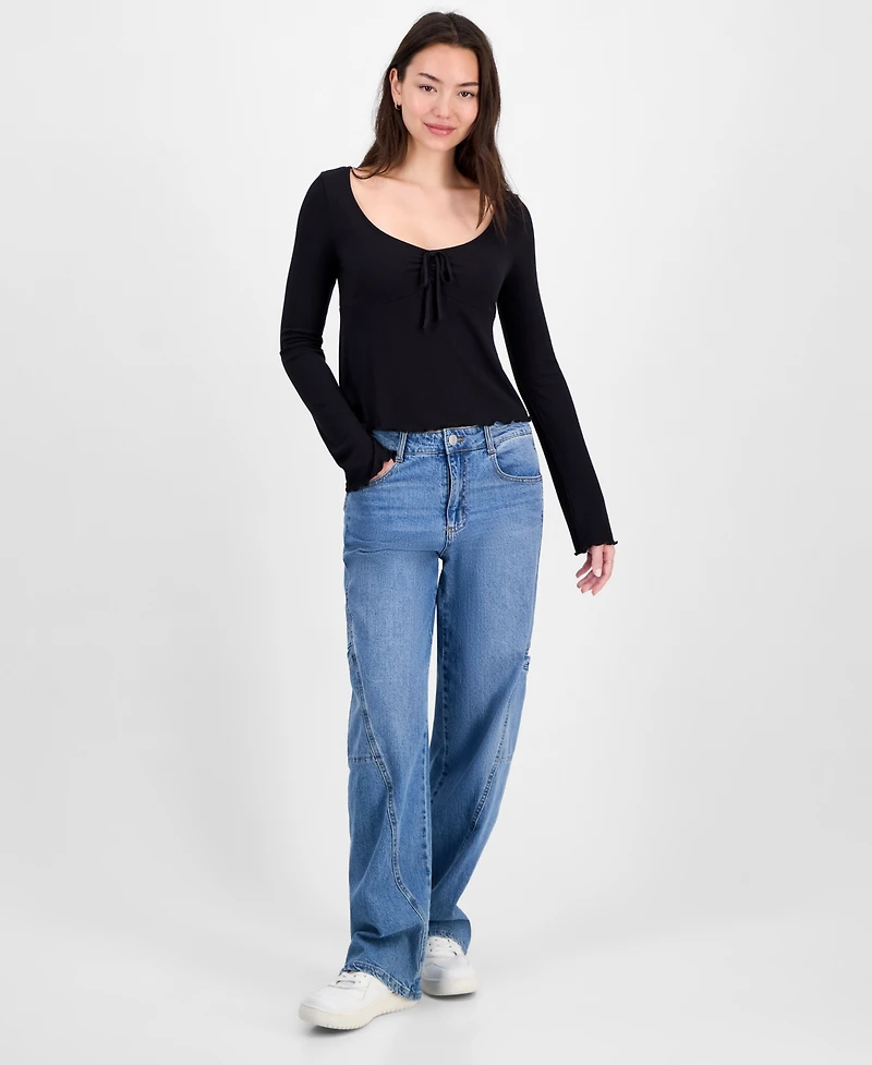 Self Esteem Juniors' Solid V-Neck Rib Knit Long Sleeve