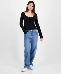 Self Esteem Juniors' Solid V-Neck Rib Knit Long Sleeve