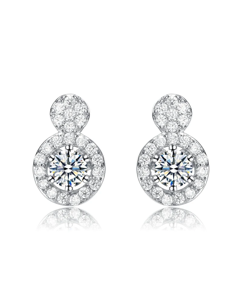 Rachel Glauber White Gold Plating with Clear Cubic Zirconia Stud Earrings