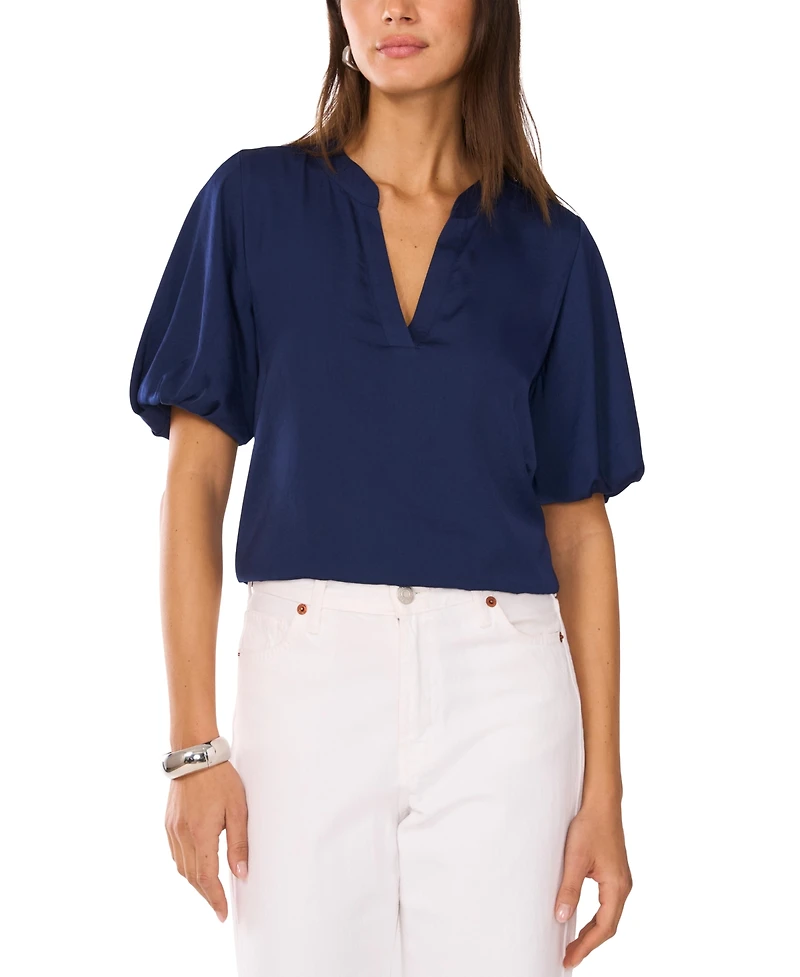 Vince Camuto Women's V-Neck Short Puff Sleeve Blouse