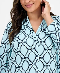 Jm Collection Plus Printed V-Neck Top