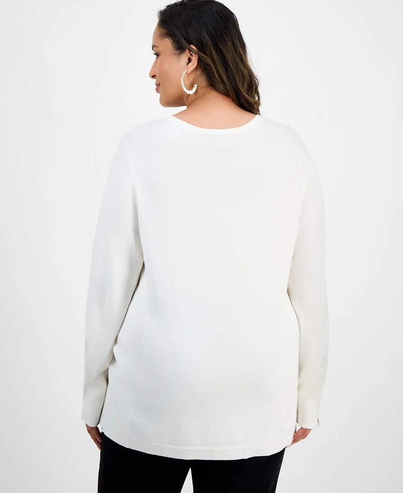Jm Collection Plus Crewneck Long-Sleeve Sweater, Macy's Exclusive