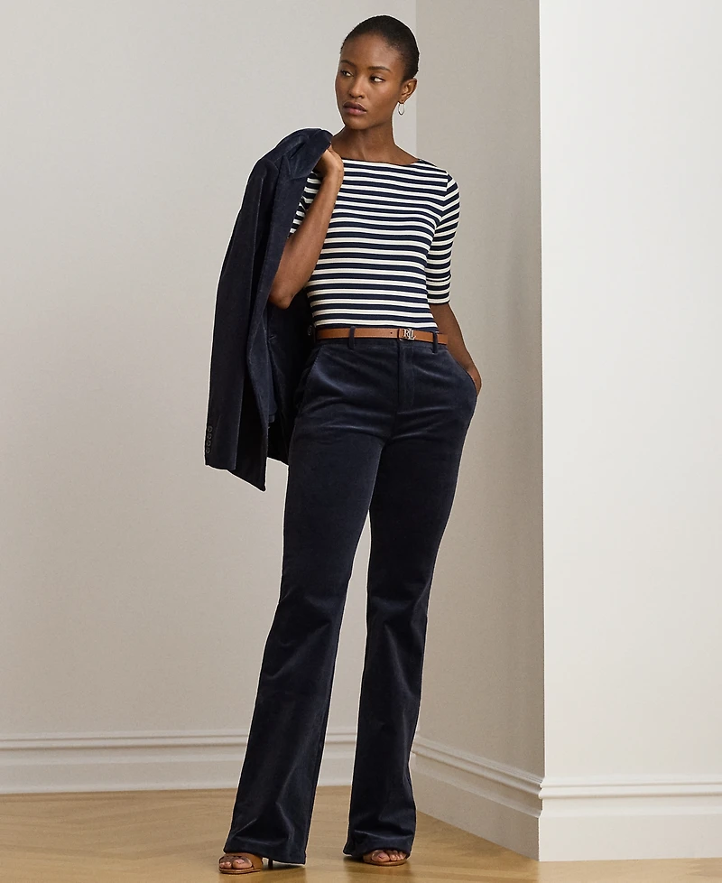 Lauren Ralph Petite Striped Stretch Cotton Boatneck Tee