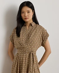 Lauren Ralph Petite Geo-Print Belted Crepe Dress