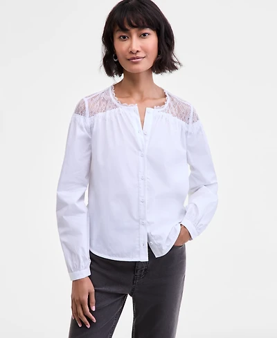On 34th Women's Long Sleeve Lace-Trim Blouse, Macy's Exclusive