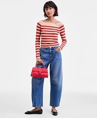 On 34th Women's Striped Boat-Neck Long-Sleeve Sweater, Macy's Exclusive