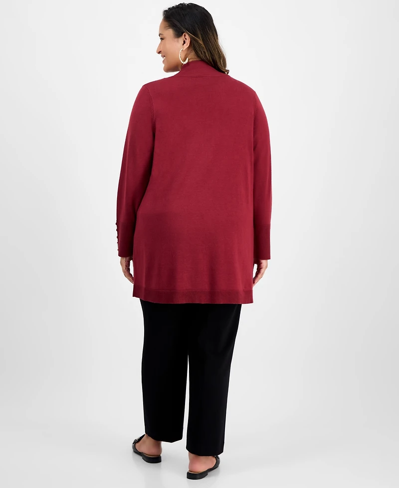 Jm Collection Plus Open-Front Long-Sleeve Cardigan, Exclusively at Macy's