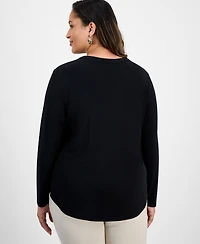 Jm Collection Plus Solid V-Neck Long-Sleeve Top, Macy's Exclusive