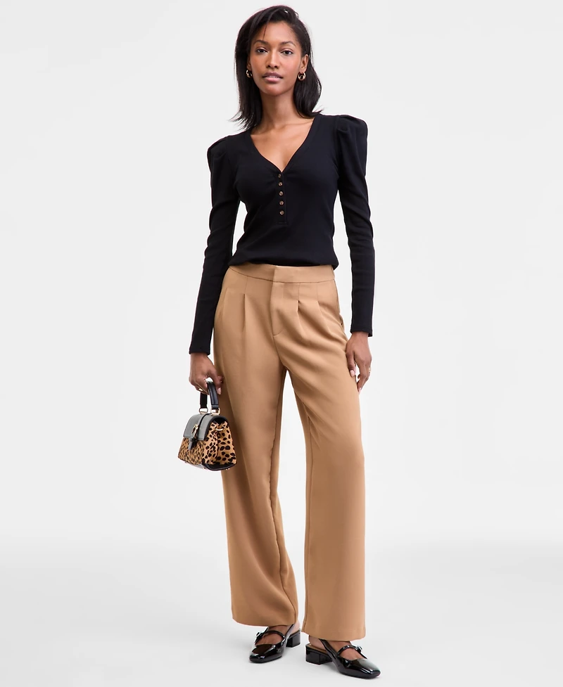 On 34th Women's Puff-Shoulder Long-Sleeve Henley T-Shirt, Macy's Exclusive