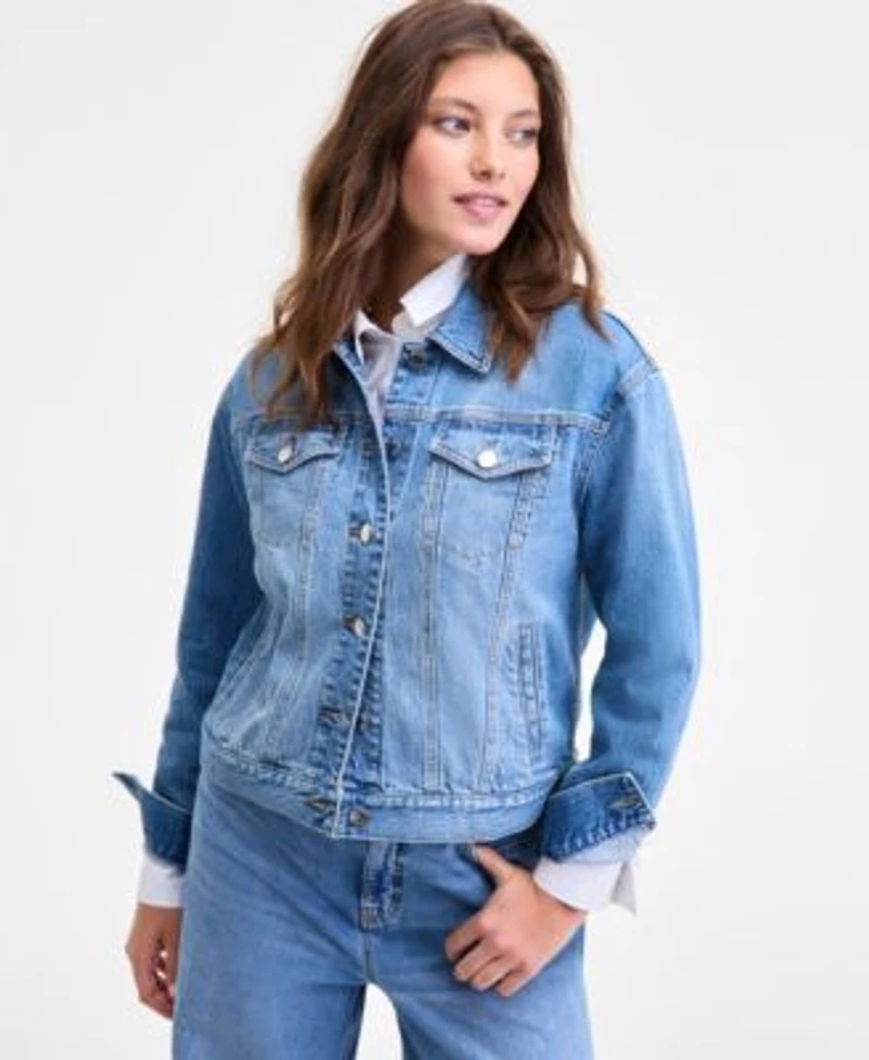 On 34th Womens Modern Denim Trucker Jacket Xxs 3x Macys Exclusive