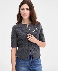 On 34th Women's Short-Sleeve Embellished Cable-Knit Cardigan, Macy's Exclusive