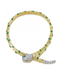 Rachel Glauber 14K Gold Plated with Green Cubic Zirconia Snake-Inspired Collar Necklace