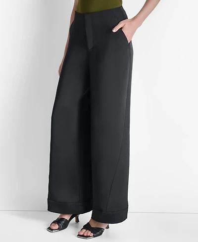 Dkny Women's Glazed High Rise Seamed-Cuff Wide-Leg Pants