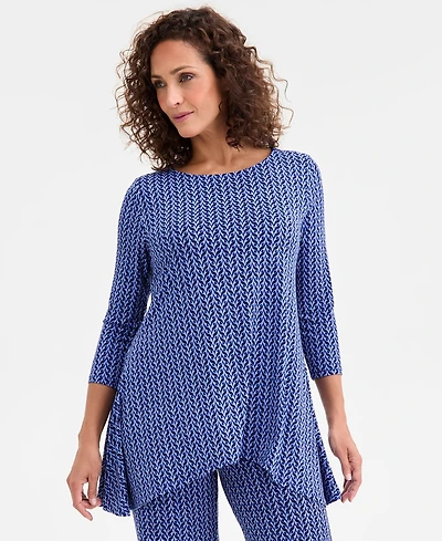 Jm Collection Women's Printed 3/4-Sleeve Knit Top, Exclusively at Macy's