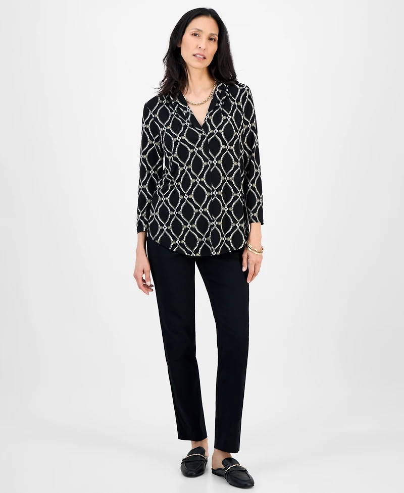 Jm Collection Petite Anita Ornate Printed 3/4-Sleeve Top, Macy's Exclusive