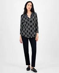 Jm Collection Petite Anita Ornate Printed 3/4-Sleeve Top, Macy's Exclusive