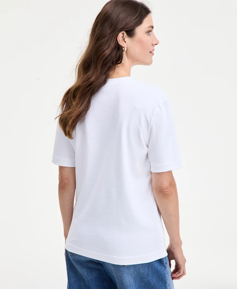 On 34th Women's Scattered-Floral-Embellished Cotton T-Shirt, Macy's Exclusive