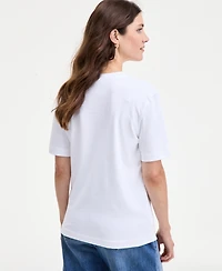 On 34th Women's Scattered-Floral-Embellished Cotton T-Shirt, Macy's Exclusive