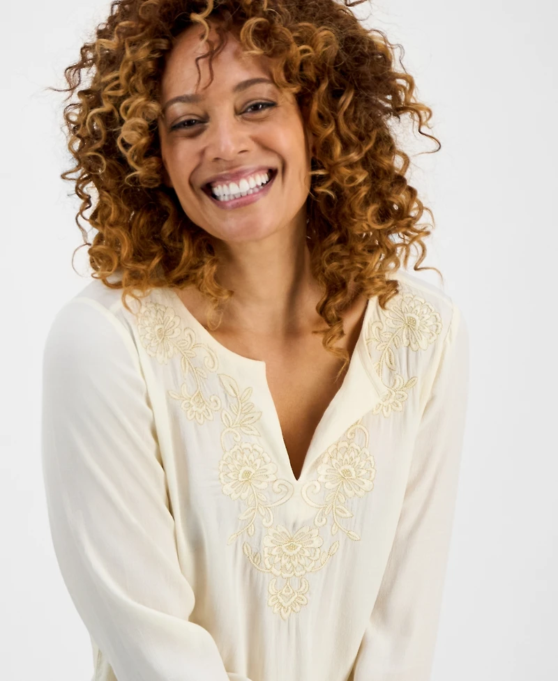 Jm Collection Women's Shine Embroidered Tunic Top, Exclusively at Macy's