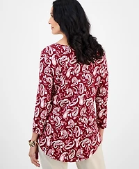 Jm Collection Petite Paisley Print Scoop-Neck 3/4-Sleeve T-Shirt, Macy's Exclusive