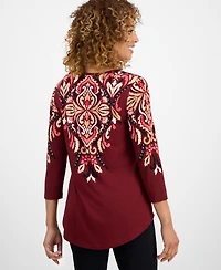 Jm Collection Women's Printed Scoop-Neck 3/4-Sleeve Top, Exclusively at Macy's