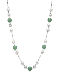 2-Pc. Set Dyed Green Jade & Cultured Freshwater Pearl (6-7mm) Collar Necklace & Bracelet in Sterling Silver