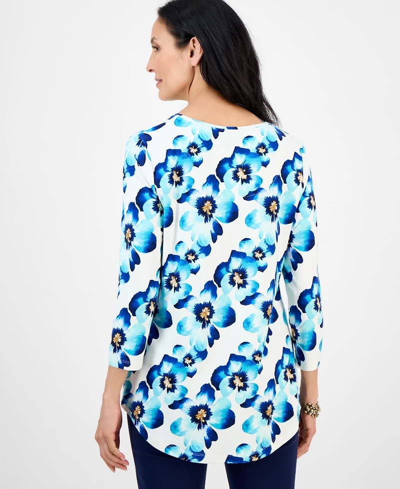 Jm Collection Women's Printed Scoop-Neck 3/4-Sleeve Top, Exclusively at Macy's