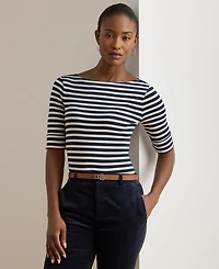 Lauren Ralph Women's Striped Stretch Cotton Boatneck Tee