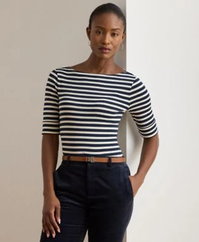 Lauren Ralph Lauren Womens Striped Stretch Cotton Boatneck Tee P Xs Xxl