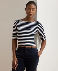 Lauren Ralph Lauren Womens Striped Stretch Cotton Boatneck Tee P Xs Xxl