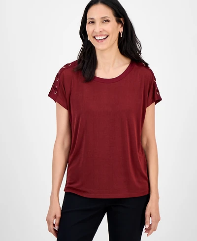 Jm Collection Women's Lace-Up Shoulder Knit, Exclusively at Macy's
