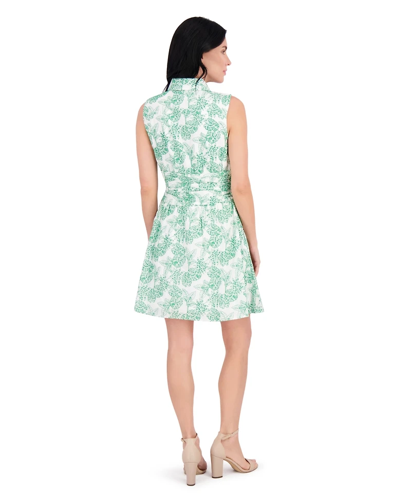 kensie Women's Cotton Embroidered Sleeveless Dress