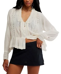 Free People Women's Elodie Lace-Trim Button-Front Blouse