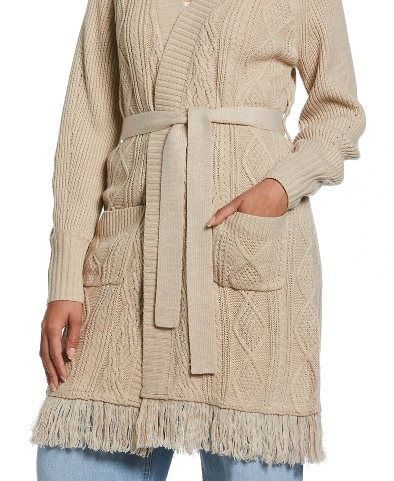 Ella Rafaella Petite Fringe Long Sleeve Duster Sweater
