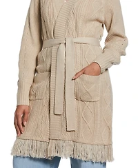 Ella Rafaella Petite Fringe Long Sleeve Duster Sweater