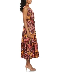Ella Rafaella Petite Leaf Print Belted Sleeveless Dress