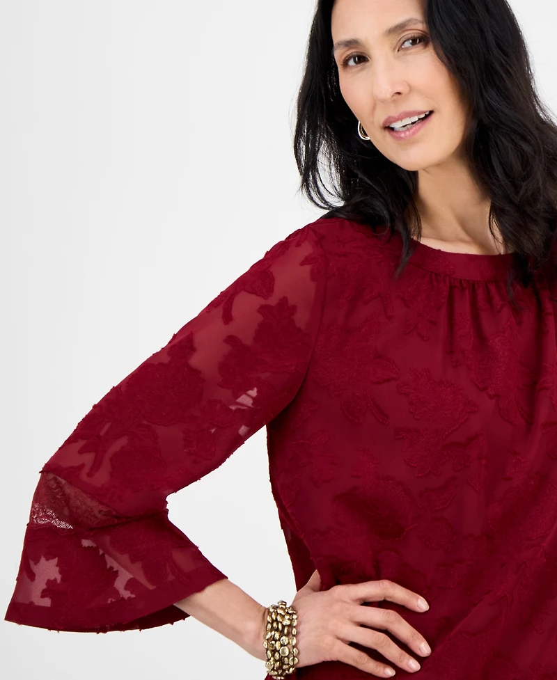Jm Collection Women's Jacquard Lace-Trim Blouse, Exclusively at Macy's
