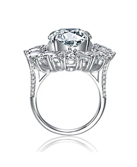 White Gold Plated with Clear Cubic Zirconia Oval Cocktail Snowflake Cluster Ring