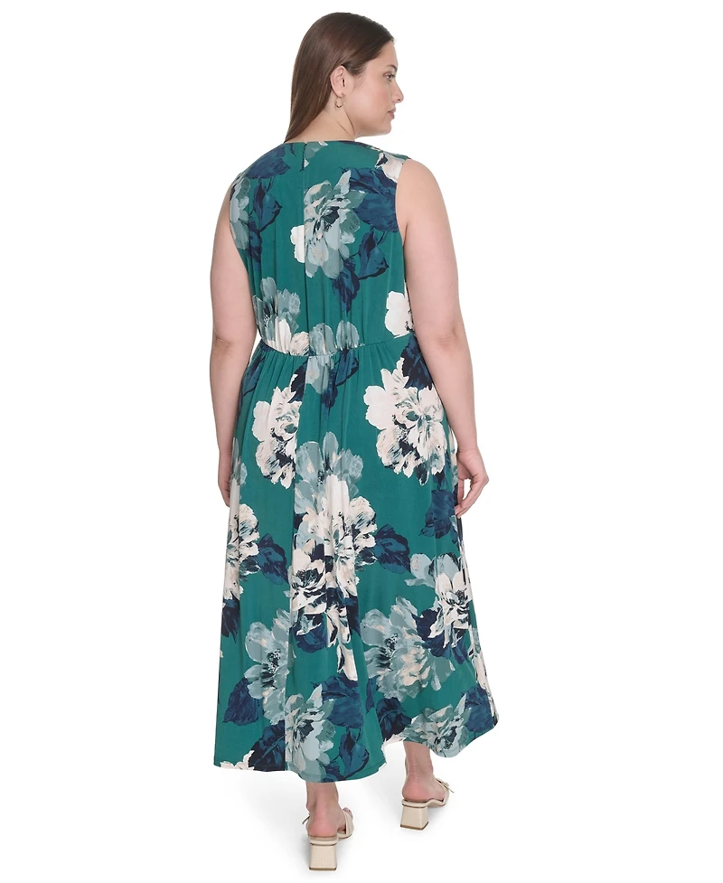 Calvin Klein Plus Jersey Printed Sleeveless Midi Dress