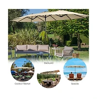 15 Feet Double-Sided Twin Patio Umbrella with Crank and Base