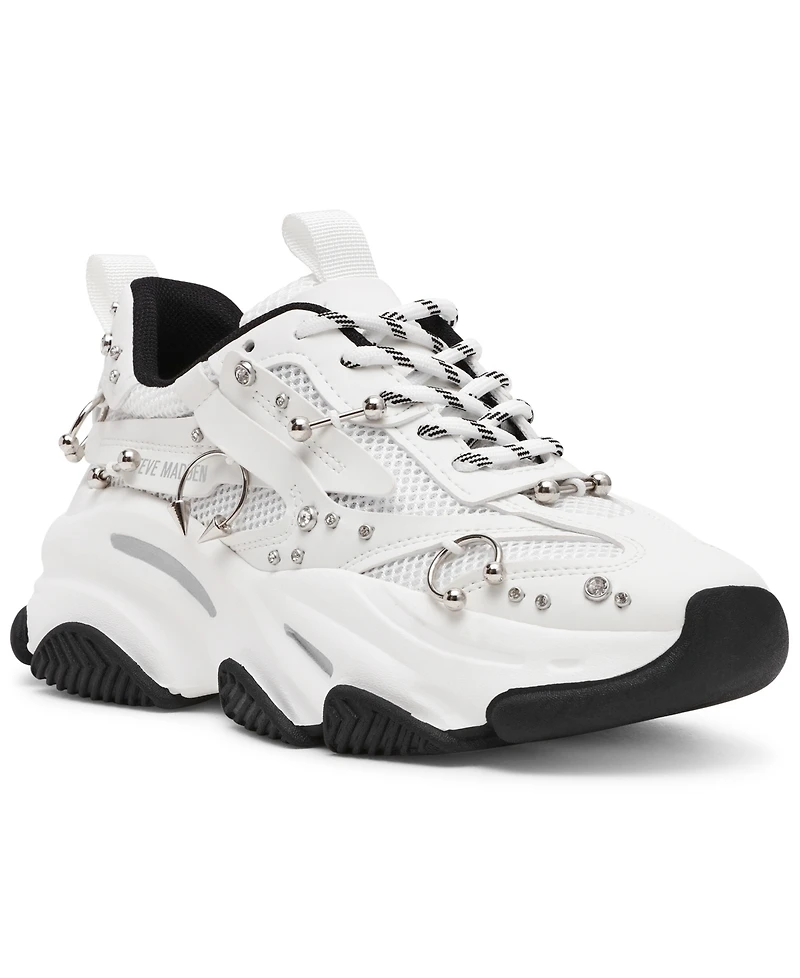 Steve Madden Women's Possession Piercing-Embellished Lace-Up Sneakers