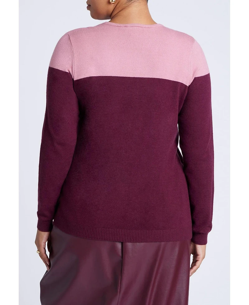 Eloquii Women's Plus Sweetheart Colorblock Sweater