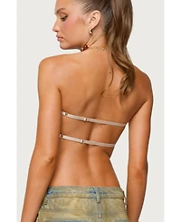 Edikted Women's Sequin Backless Triangle Strapless Top