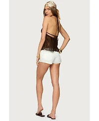 Edikted Women's Sheer Crochet Babydoll Halter Top