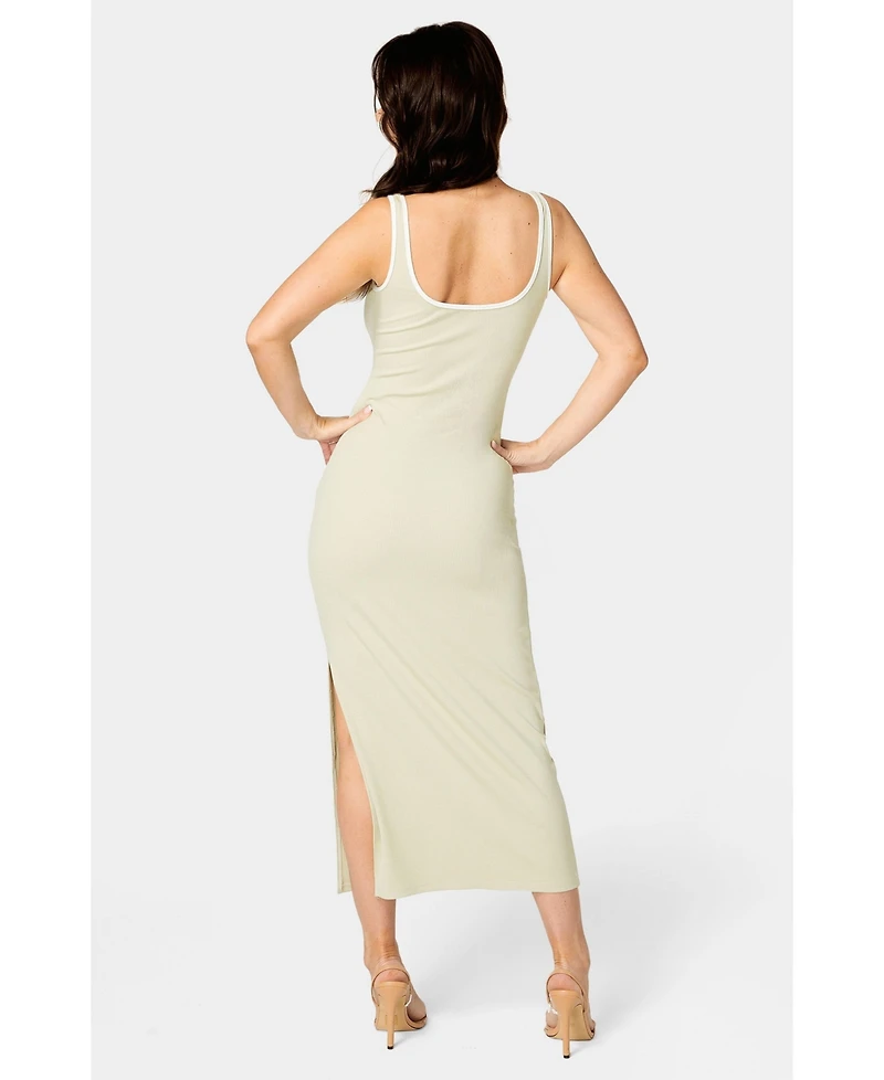 Bebe Women's Rib Contrast Square Neck Maxi Dress