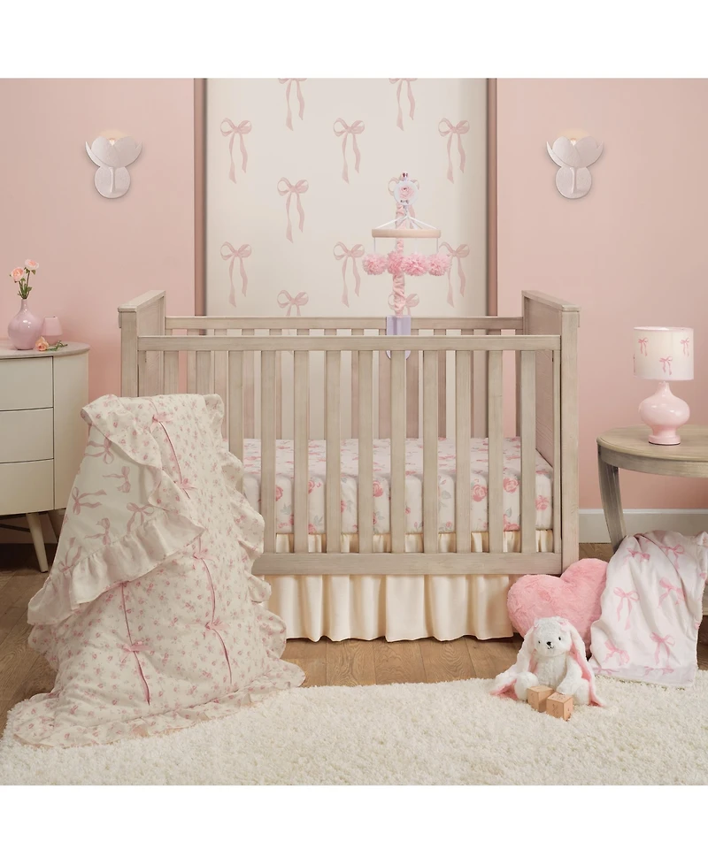 Lambs & Ivy Coquette Bows Aesthetic Pink Cotton Baby Fitted Crib/Toddler Sheet