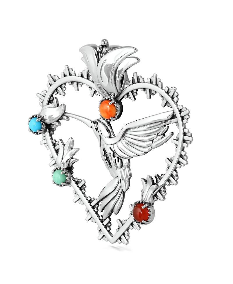 American West Jewelry Sterling Silver Multi-Gemstone Fritz Casuse Heart Hummingbird Pendant Enhancer