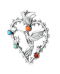 American West Jewelry Sterling Silver Multi-Gemstone Fritz Casuse Heart Hummingbird Pendant Enhancer