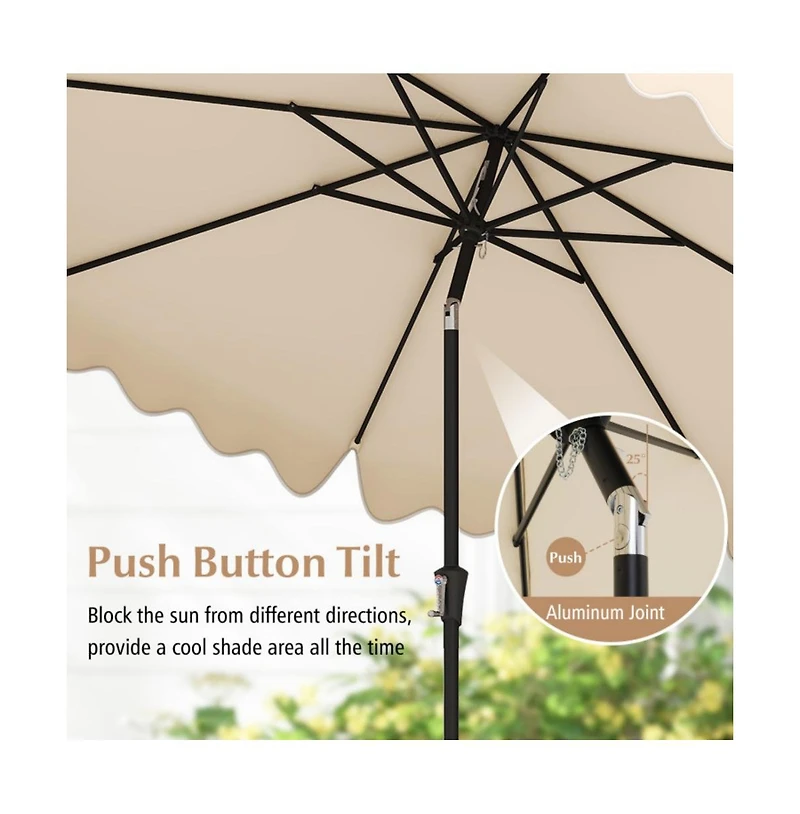 9 Feet Patio Umbrella with Crank Handle and Push Button Tilt